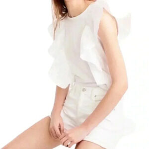 J. Crew White Ruffle Front Casual Sleeveless Top